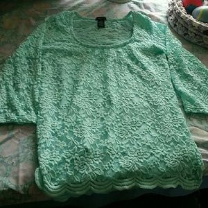 A lace long sleeve shirt, teal